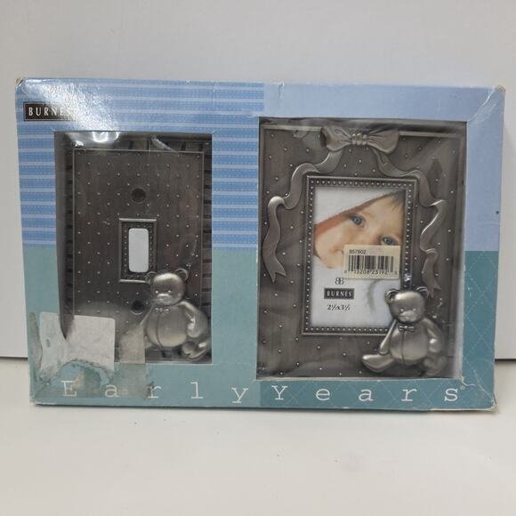 Bear & Bow Picture Frame & Light Switch Gift Set by BURNES 2.5"x 3.5" Frame Read - Picture 2 of 3